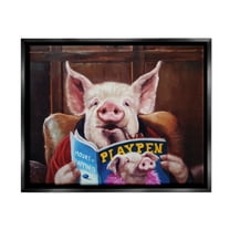 Stupell Funny Pig Magazine Man Cave Animals & Insects Painting Black Floater Framed Art Print Wall Art