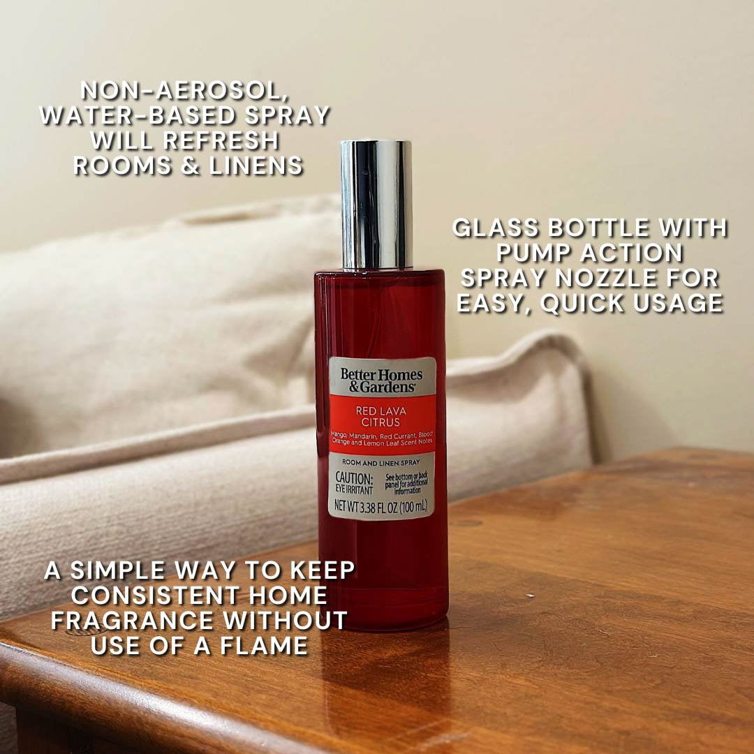 (3 pack) Better Homes and Gardens Red Lava and Citrus Scented Room and Linen Spray 3.38 Fl Oz (100mL).