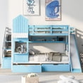 thumbnail image 4 of Newboti Furniture Full-Over-Full Castle Style Bunk Bed with 2 Drawers 3 Shelves and Slide - Blue NO.70211, 4 of 16