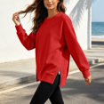 thumbnail image 6 of Jalioing Women's Casual Pullover Shirts Oversized Long Sleeve Side Slit Sweatshirts Solid Fashion Crew Neck Tops, 6 of 9