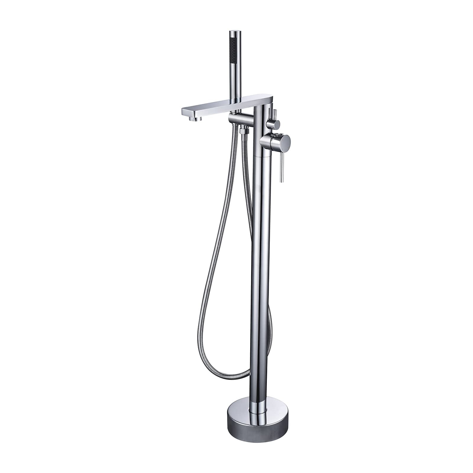 Dawot Freestanding Bathtub Faucet, 2 Function Brass Chrome Tub Filler Chrome Floor Mount Brass, Single Handle Bathroom Faucets with Hand Shower