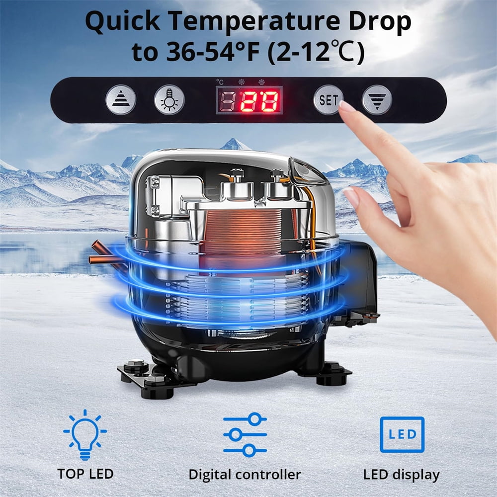 Commercial Refrigerator - 3.46 cu.ft. 98L, Upright Beverage Cooler, Countertop Design with LED Light, Ideal for Home, Store, Gym, Office, and Cafe Restaurant