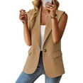 thumbnail image 4 of Breezora Women Sleeveless Blazer Vest Casual Office Wear Lightweight Open Front Waistcoat Summer Breathable Layering Piece M Size Khaki, 4 of 6
