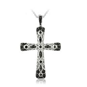 Sterling Silver Black Diamond Accent Cross Necklace