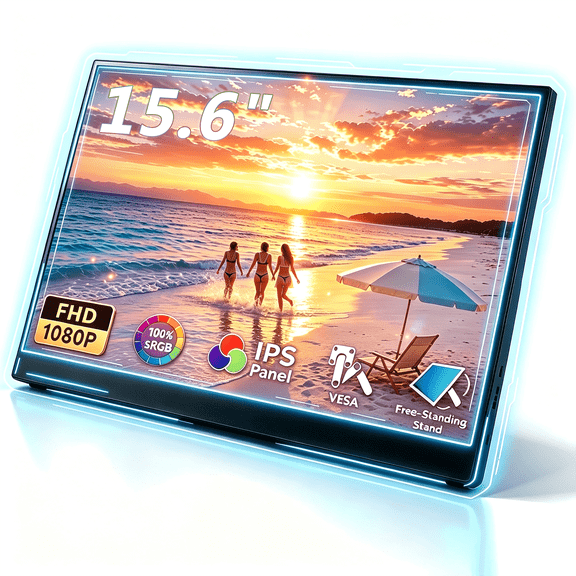 15.6" Portable Computer Monitor Laptop Screen Extender,FHD 1080P IPS Display,Lightweight USB-C Screen,HDMI Plug-and-Play for Laptop/Phone/Switch/PS5