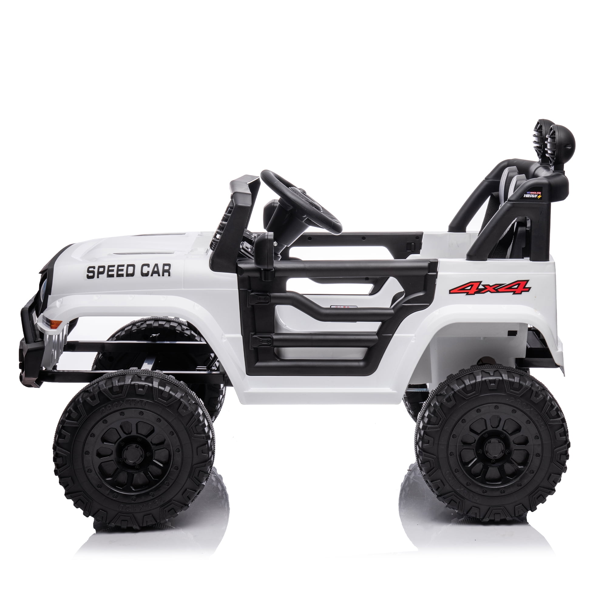 Resenkos 12v Battery-Powered Toy Truck for Kid, Kids Ride On Truck Electric Vehicle with Parents Remote Control, Three Speed Adjustable, White