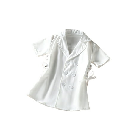 

Fiomva Kids Girl Dress Turn-down Collar Button Closure Side Lacing Dress White 4-5 Years