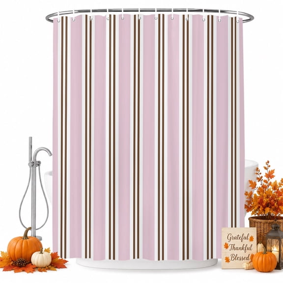 Pink Brown Striped Shower Curtain Set - Extra Long 72" x 96" Washable Bathtub Curtain with 12 Hooks, Modern Farmhouse Vertical Stripes Waterproof Fabric Stall Shower Curtains for Bathroom Décor