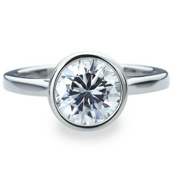 Men Women Platinum Plated Sterling Silver 2ct Round CZ Bezel Set Solitaire Wedding Engagement Ring ( Size 5 to 9 )