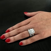 Metal Masters Womens 1Ct. Sterling Silver 925 Princess-cut Double Halo Cubic Zirconia Wedding Engagement Ring Set