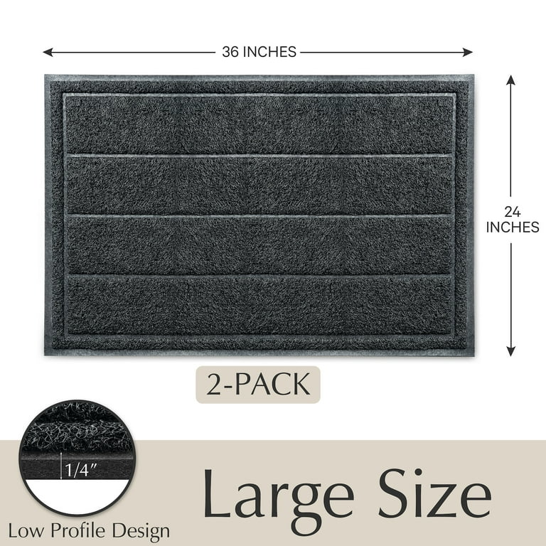 Emerson Essentials Doormats for Inside Entry, 2 Pack, RV Rugs for Inside,  Ultra Thin Indoor Door Mat Low Profile, Blank Oversized Front Entryway,  36x24, Waterproof Dog Crate Floor Protector – Black 