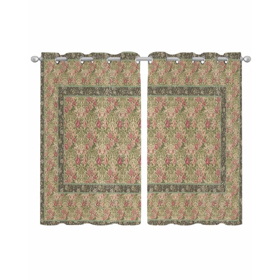 Sage Green Boho Sheer Curtains 39 Inch Length 2 Panels Set for Living Room/Bedroom, Vintage Ethnic Tribe Abstract Art Floral Kitchen Curtains Grommet Semi-Sheer Curtains Window Treatments 27.5"x39"x2