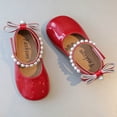 thumbnail image 4 of Girls' Pearl Bow Princess Shoes, Non-Slip Soft Sole Mary Janes, Perfect for Parties, Weddings, and Daily Outings Red 7.5-8 Years, 4 of 6