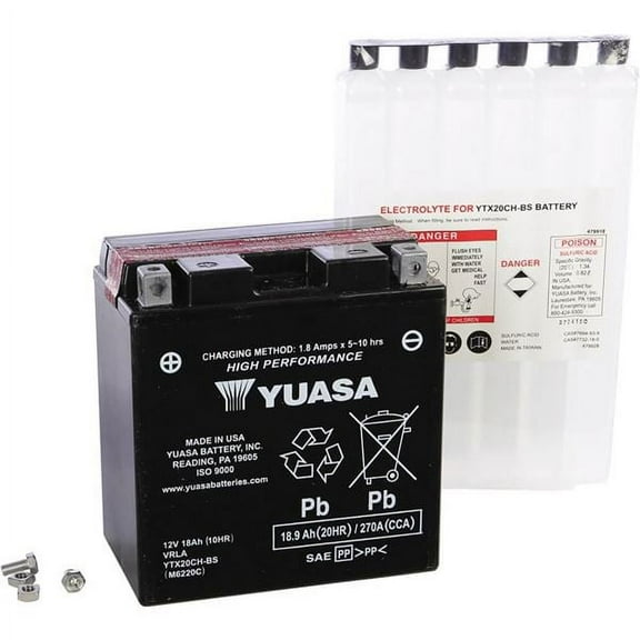 Yuasa YTX20CH-BS Maintenance Free 12V Automotive Batteries, Top Post
