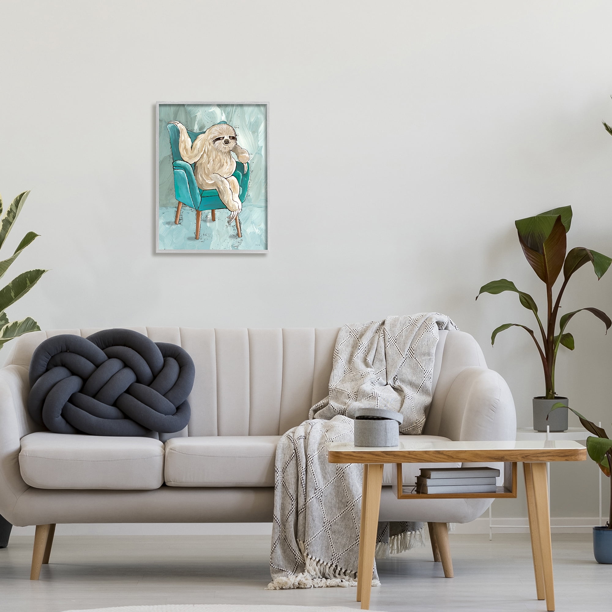 Cindy Jacobs Modern Sloth Sitting Down Satirical Animal 16" x 20" Framed Painting Art Print, by Stupell Home Décor
