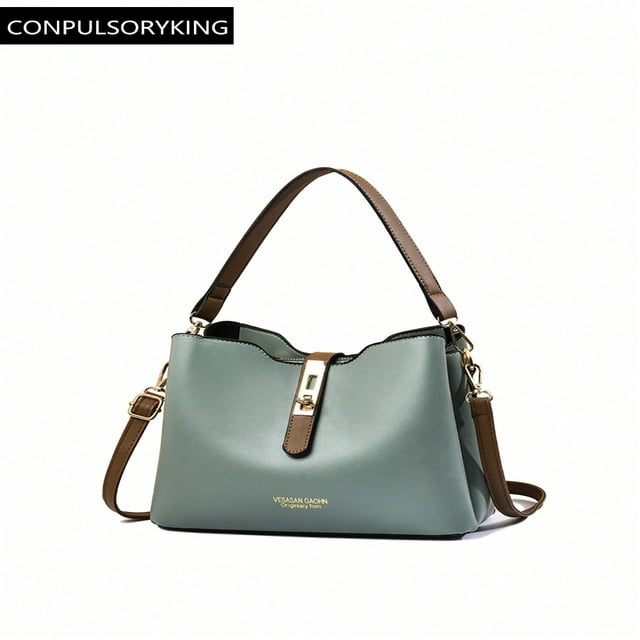 LNGOOR Fashionable Buckle Decor Multilayered Bucket Bag For Women 1pc Color Blocking Pu Leather Shoulder Bag With Multiple Pockets Suitable For Girls Women Working Newcomers And White