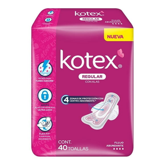 Toallas femeninas Kotex Regular con alas flujo abundante 40 piezas