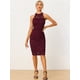 thumbnail image 4 of Elegante vestido de encaje para mujer, cuello halter, sin mangas, ajustado, vestido de cóctel borgo?a S, 4 of 6