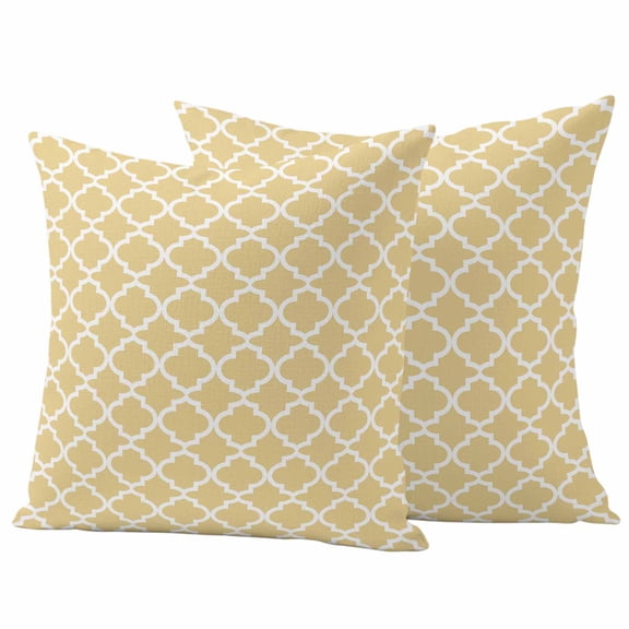 Outdoor Waterproof Pillow Covers Minimalist Yellow Morocco Pattern Decorative Throw Pillow Protectors,Pillowcase Cushion Cases for Patio Sofa Garden Couch,16x16in,Pack of 2