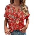 thumbnail image 4 of Scyoekwg Shirt for Woman Trendy Clearance Summer Tops Short Sleeve Tunic Tops Loose Fit Fashion Print Button Crewneck Casual Cute Tops (#A=Red,XXL), 4 of 6