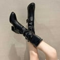 thumbnail image 5 of POROPL Boots for Women Mid Calf Fashion High Heel Leather Buckle Knight Shoes,Boots for Women Size 4.5, 5 of 9