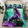 thumbnail image 2 of Erosebridal Purple Mermaid Twin Sheet Sets, Fairy Tale Bedding Twin Size, Pink Flower Decor 3-Piece, 2 of 7