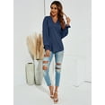 thumbnail image 7 of LOMON Women's Casual Puff Long Sleeve Tunic Tops V-Neck Pleated Flare Blouse T-Shirts with Smocked Cuffs, 7 of 7