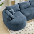 thumbnail image 3 of Curved Boneless Sofa, Modern Chenille Fabric Sectional Sofa with 3 Back and 4 Throw Pillows, High-Resilience Sponge Support and Ergonomic Design, 124.5 Inch Large Capacity Sofa for Living Room, Blue, 3 of 10