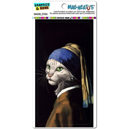 The Cat With The Pearl Earring Girl Johannes Vermeer Painting Parody Funny Automotive Car Refrigerator Locker Vinyl Magnet
