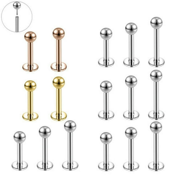 QQTDFG 2-3Pcs Stainless Steel Labret Lip Piercing Push-in Helix Tragus Piercing Jewelry-Silver-16G 3mm ball-3pcs
