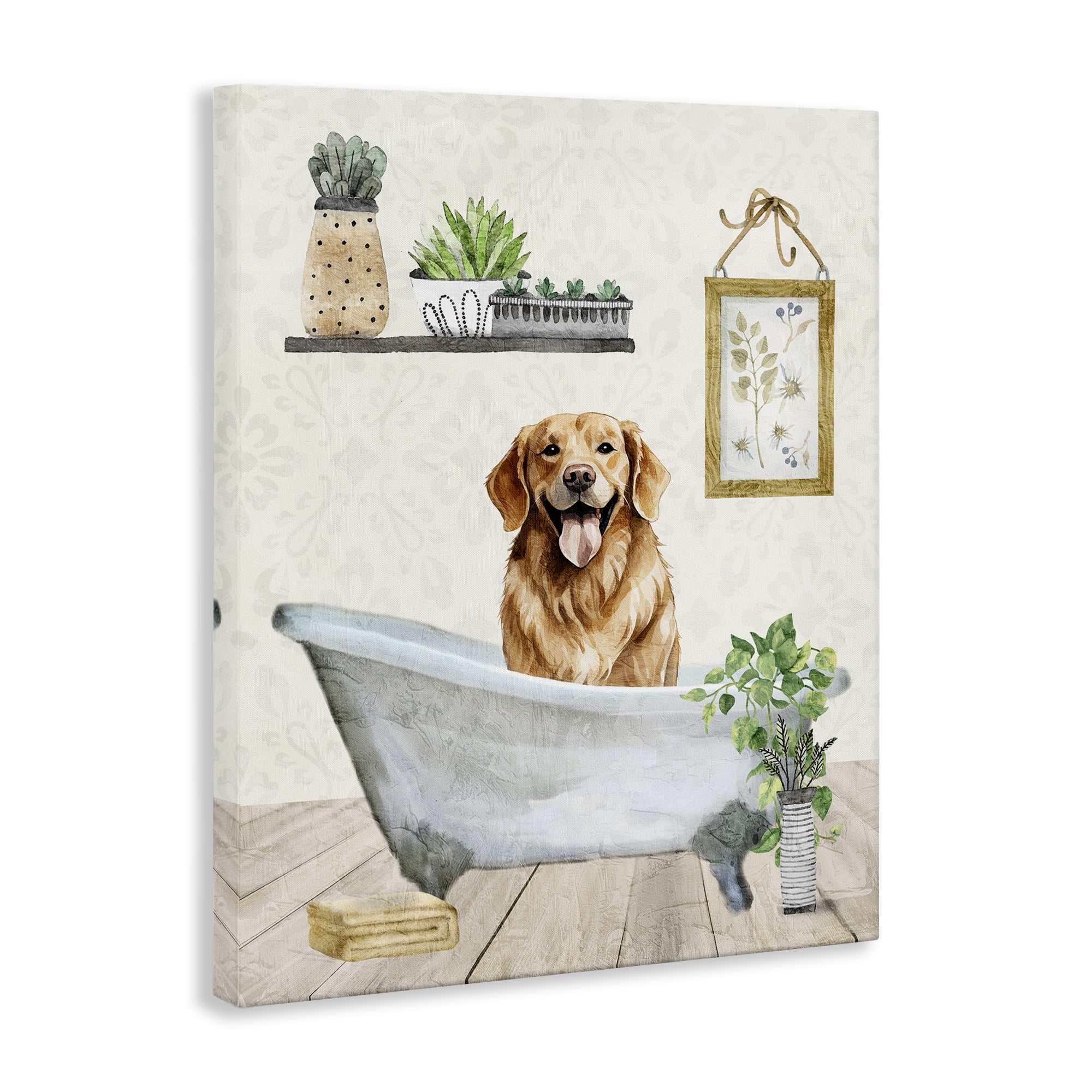 Stupell Industries Doggie Bath Time Bath & Laundry Painting Wrapped Canvas Art Print Wall Art, 16 x 20