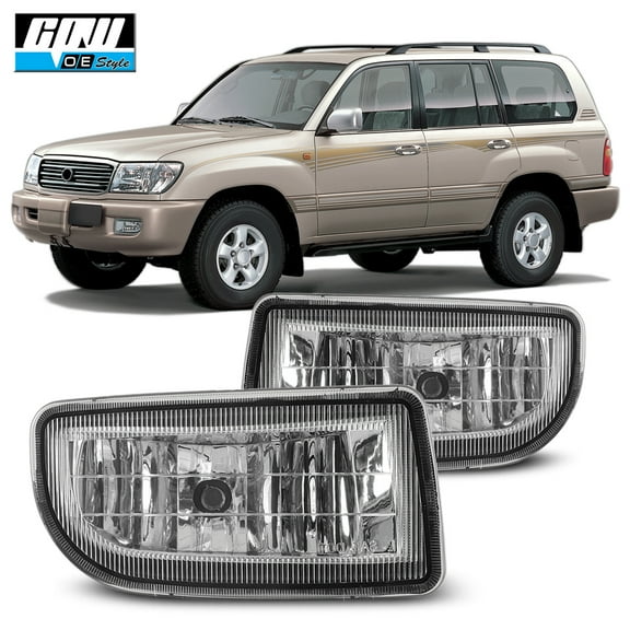 Halogen Clear Lens Fog Lights Pair Set for 1998-2007 Toyota Land Cruiser, Wiring Kit Included