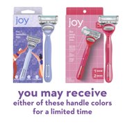 joy Razor for Women, 5 Blades, Manual Razor, Handle and 2 Razor Blade Refills, Neon Pink