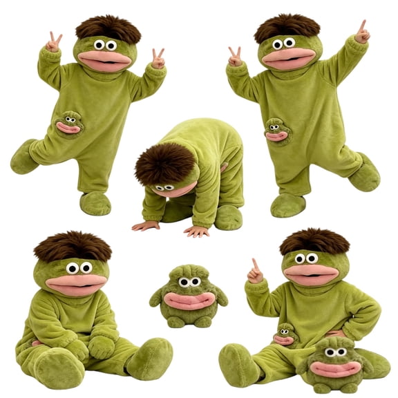 GrmtClth Mouth Monster Cute One Piece Pajamas Comfort Suit Funny Cartoon Loungewear Jumpsuit Home Sleepwear (Without Shoe) Green (8-10 Years)