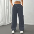 thumbnail image 2 of DHFJKG Women's Wide Leg Sweatpants With Multi Side Pockets Loose Fit Elastic Drawstring Solid Color Sports Casual Pants For Commuting Running Soft Leisure Trousers, 2 of 9