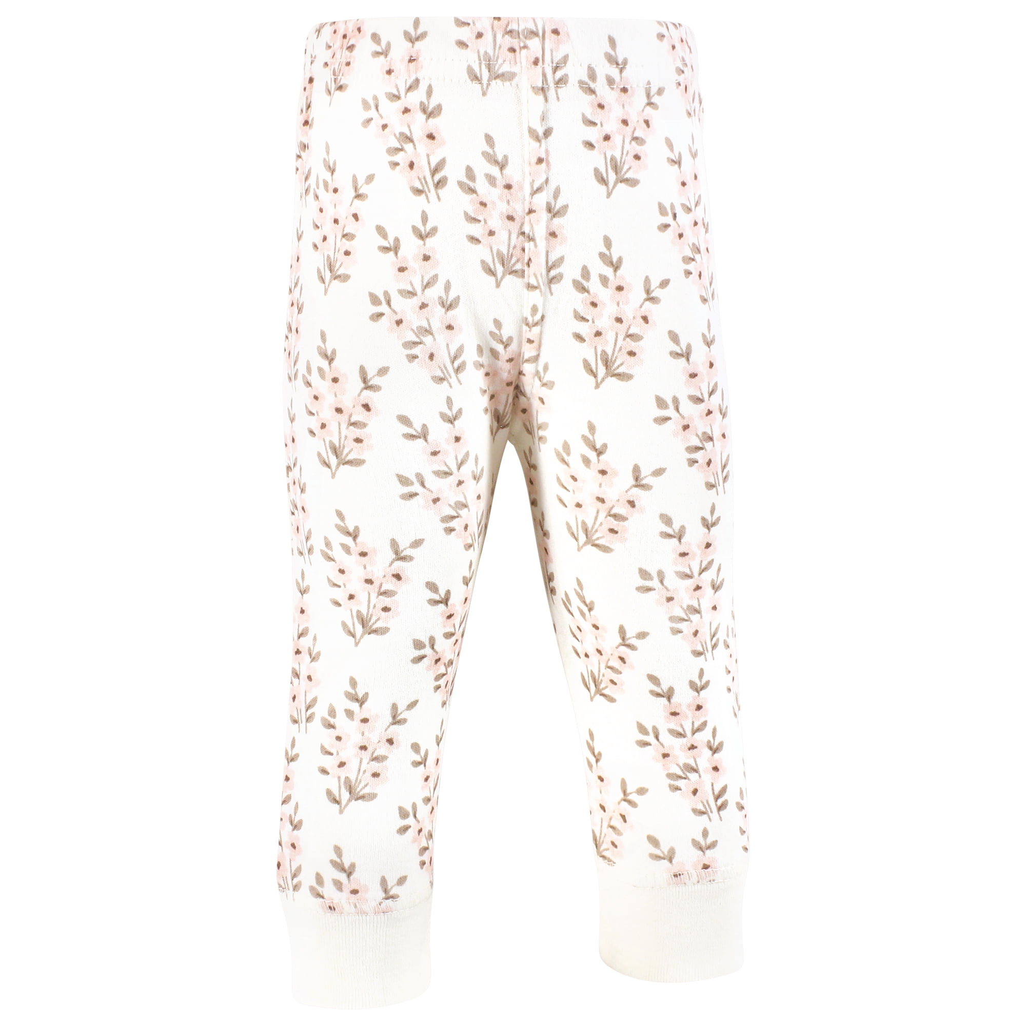 Hudson Baby Girls Cotton Pants and Leggings, Pink Taupe Florals, 0-3 Months