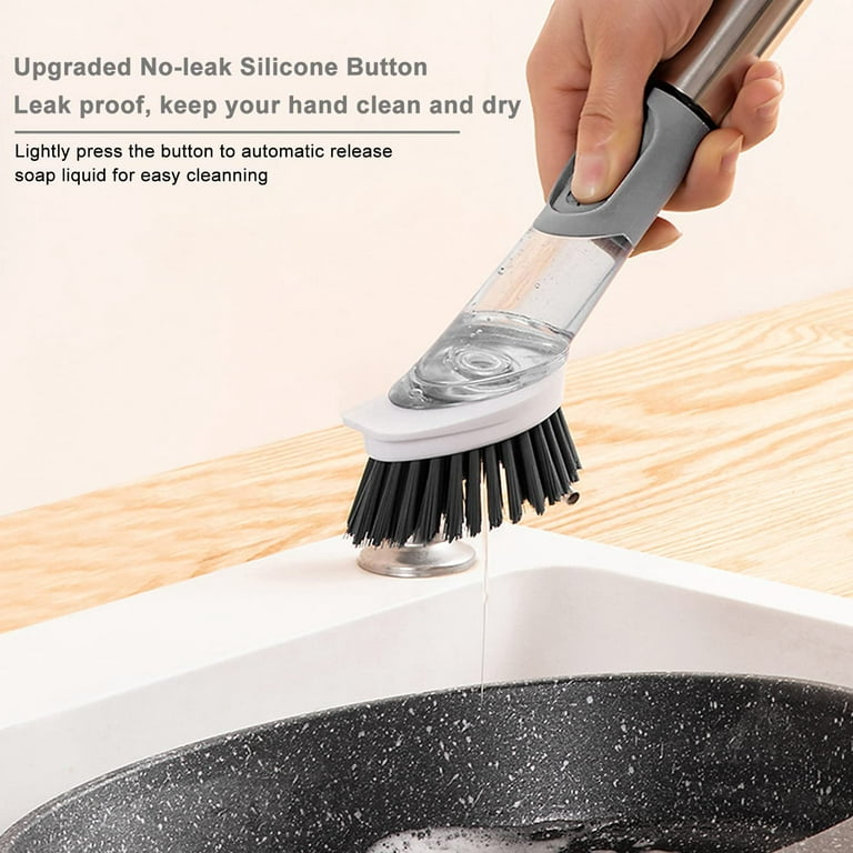 Multi-purpose Dish Brush With Soap Dispenser - Gray Dish Brush