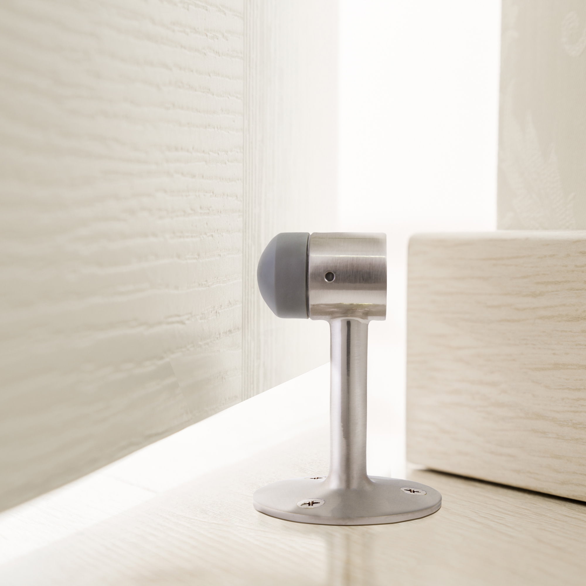 Design House 2-Pack Gooseneck Door Stop Wall Protect with Rubber Tip, Satin Nickel