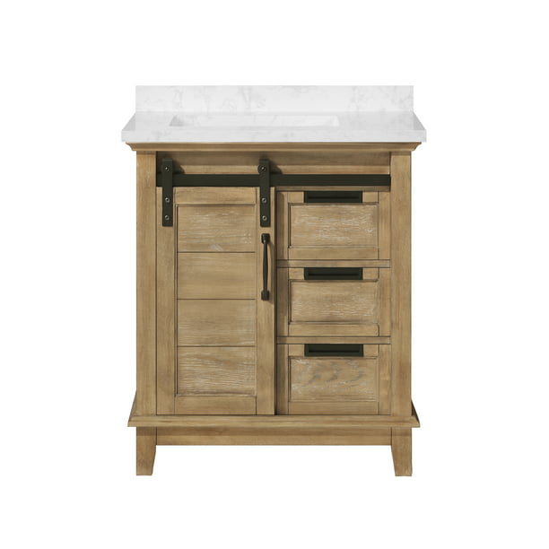 Ove Decors Edenderry 30 In Single Sink Bathroom Barn Door Vanity With Cultured Marble Countertop Rustic Almond Finish And Black Hardware Com - 30 Inch Wide Bathroom Cabinet