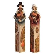 Set of 2 Thanksgiving Autumn Harvest Pilgrim Square Figures 9"