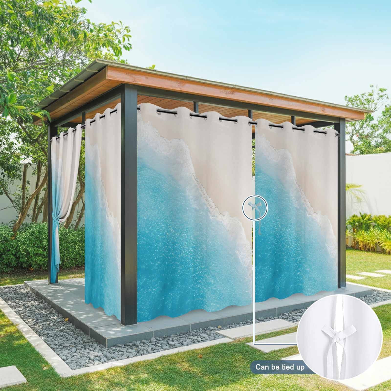 Summer Beaches Outdoor Curtains for Patio, Casual Oceans Artistic Sea Waves Coastal Landscape Sunshade Privacy Drapes Grommet Waterproof Outside Curtains for Porch/Cabana/Balcony 54"x 108", 1 Panel