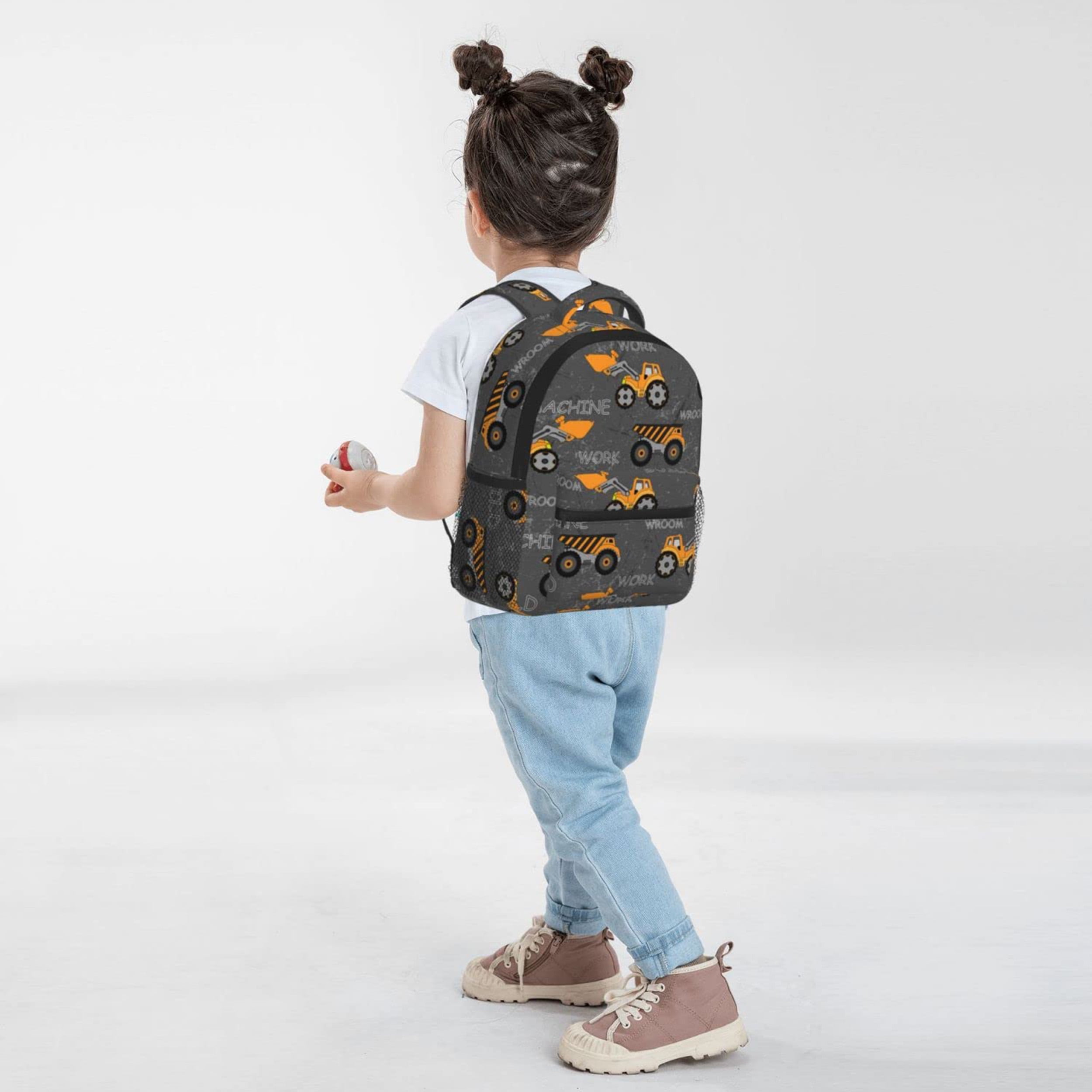 PAYOHTO Toddler Backpack for Boys Construction Machines Cars Truck Tractor Kids Backpack Preschool Bookbag Kindergarten Mini Travel School Bag for Age 3-8