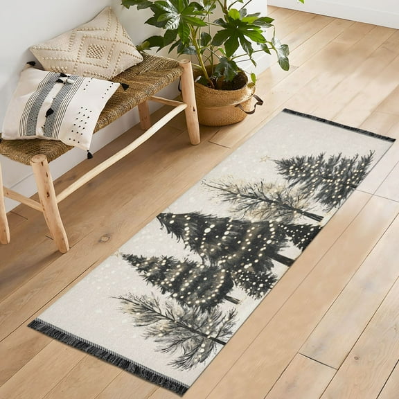 Yayeee Runner Rug for Bedroom 2'x6' Machine Washable Hallway Non Slip Mat, Hand Drawn Christmas Trees