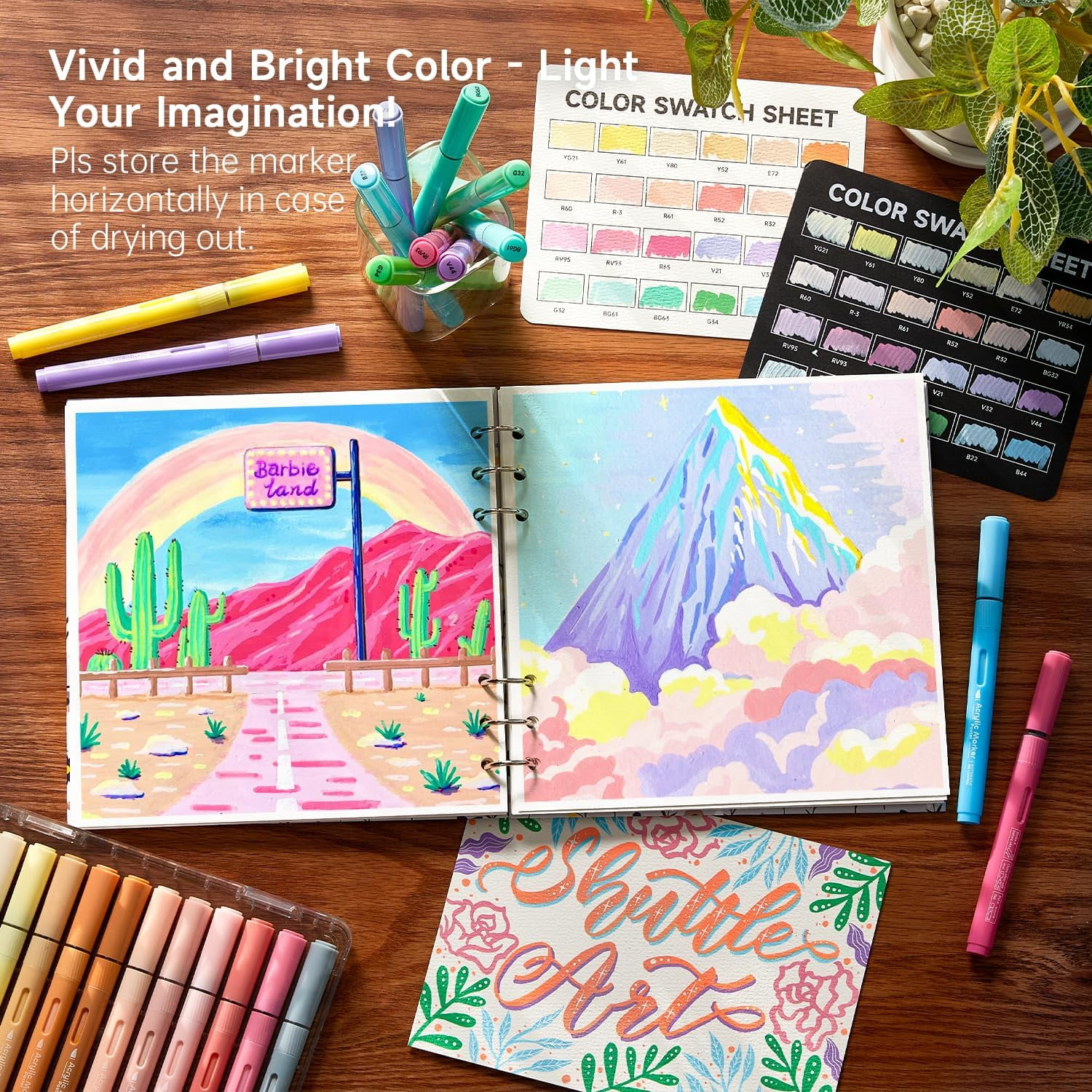 Shuttle Art Automatic Ink Control Acrylic Paint Markers, 24 Pastel Colors Brush Tip Acrylic Paint Pens for Rock Painting, Ceramic, Wood, Canvas, Glass, Stone, Fabric, Card Making