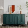 thumbnail image 3 of 59.8” Modern Green Lacquered Wooden Sideboard - 4-Door Buffet Server Cabinet with Ample Storage, Ideal for Living Room, Dining Room, Entryway, or Office., 3 of 12