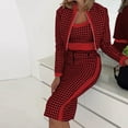 thumbnail image 2 of 2DXuixsh 3 Pcs Women's Fashion Set Leisure Slim Fit Plaid Printed Long Sleeve Coat Tank Top Short Skirt Three Piece Set Work Suit Red Size S, 2 of 4