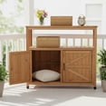 thumbnail image 6 of Olurrisa Solid Wood Patio Bar Table with Storage, 42" Light Brown Outdoor Buffet Cabinet & Sideboard for Indoor/Outdoor Use, 220LB, 6 of 7