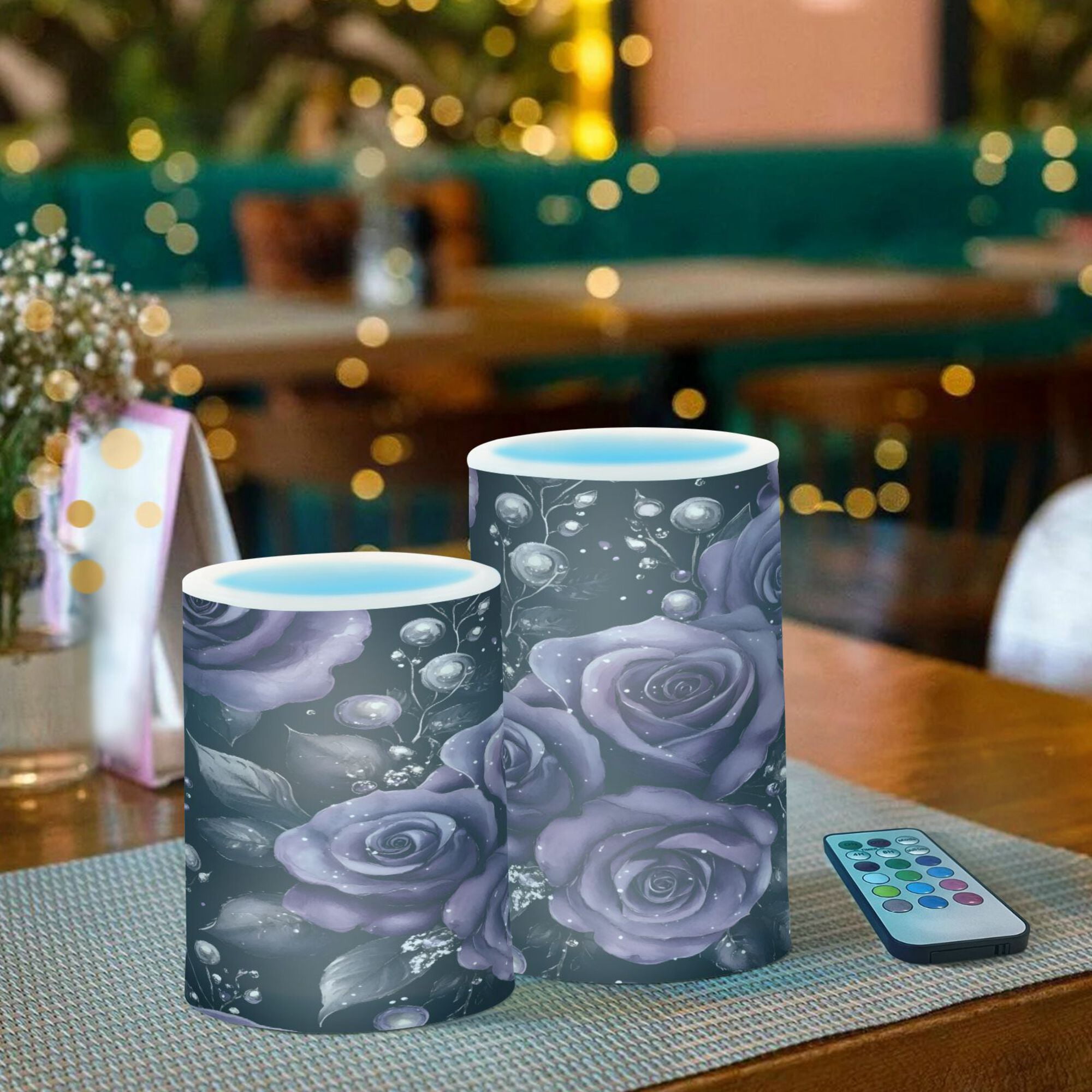 Yayeee Flameless Candles with Remote Flickering Battery Operated Multi Color Changing, Purple Roses