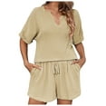 thumbnail image 2 of Riforla Women Summer Solid Color Long Sleeve Shorts Conditioning Fashion Casual Home Service Two Piece Set Elegant Women's Sets Khaki L, 2 of 7