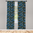 thumbnail image 3 of Ambesonne Vintage Curtains, Abstract Oriental Motif, Pair of 28"x84", Pale Blue Caramel Blue, 3 of 5